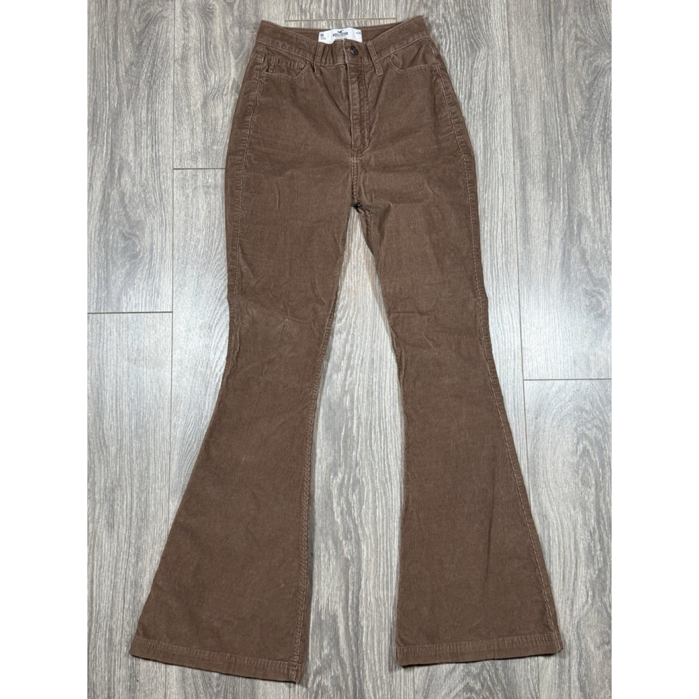 Hollister Ultra High-Rise Brown Corduroy Flare Pants Size 0 Regular (Waist 24”)